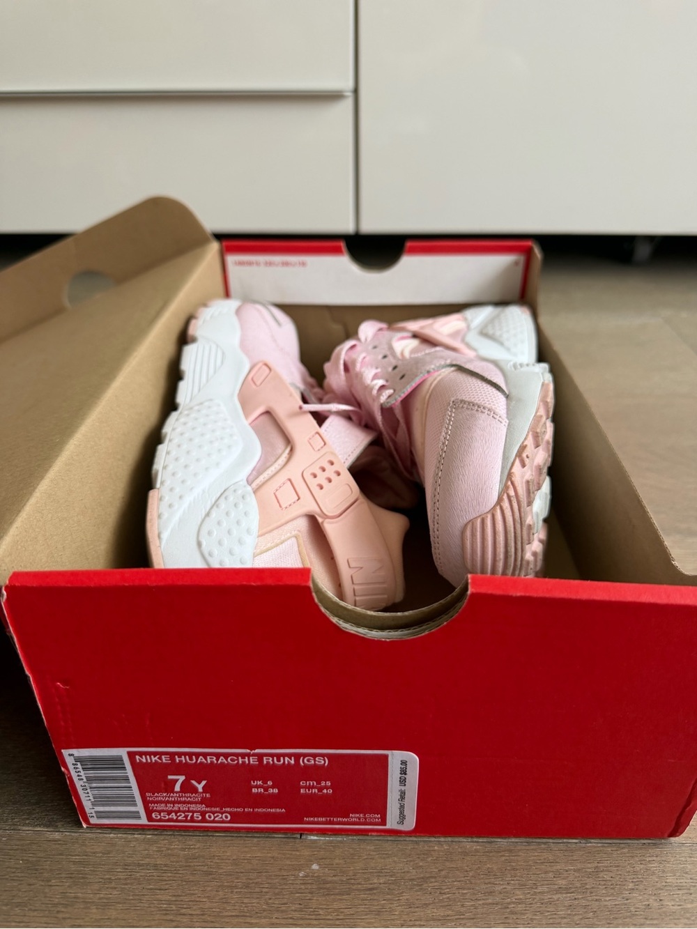 Nike Kids Pink and White Huarache Run Sneakers